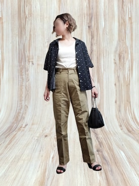 「THE SHINZONE（ザ　シンゾーン）のハイウエストチノパンツ（チノパンツ）」を使った、MoossaaNさん（レディース・156cm）の夏コーディネート