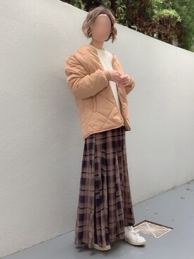 「ABITOKYO（アビトーキョー）のアイテム（ノーカラージャケット）」を使った、MoossaaNさん（レディース・160cm）の冬コーディネート