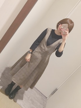 「グレンチェック」｜「アイテム（レインシューズ）」を使った、まぁさん（レディース・159cm）の秋コーディネート
