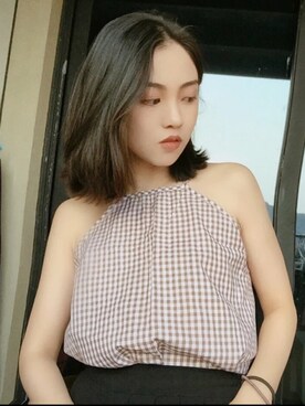 「アイテム（その他トップス、ブラウン系）」を使った、PlumBabiさん（レディース・155cm）の夏コーディネート