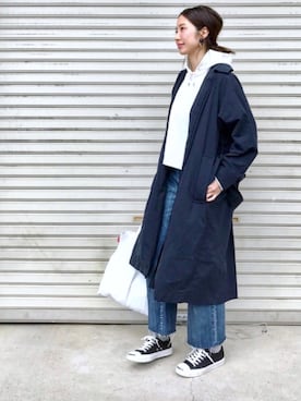 「ADAM ET ROPE'（アダムエロペ）のアイテム（ステンカラーコート）」を使った、たろ☺︎さん（レディース・165cm）の春コーディネート