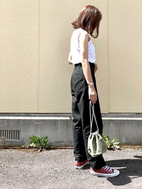 「HANES（ヘインズ）の【Hanes FOR BIOTOP】Sleeveless T-Shirts（Tシャツ/カットソー）」を使った、たろ☺︎さん（レディース・165cm）の夏コーディネート