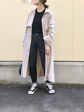 「KBF（ケイビーエフ）のアイテム（ステンカラーコート）」を使った、たろ☺︎さん（レディース・165cm）の冬コーディネート