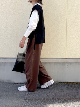 「DHOLIC（ディーホリック）のワイドストレートパンツ（その他パンツ）」を使った、たろ☺︎さん（レディース・165cm）の秋コーディネート