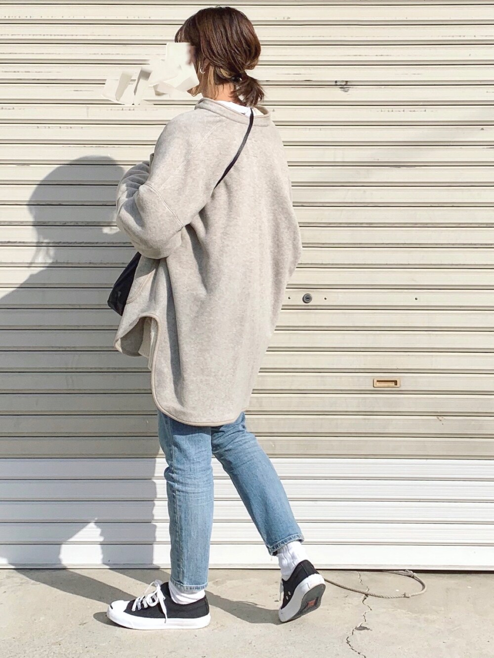 「ネネット、Nenet、フリース、オーバーサイズ、PR、zozoデニム」｜「Ne-netのトップフリース（ブルゾン、ベージュ系）」を使った、たろ☺︎さん（レディース・165cm）の秋コーディネートの1枚目の写真