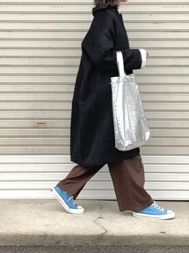 「Libra Cue（リブラ キュー）のアイテム（ステンカラーコート）」を使った、たろ☺︎さん（レディース・165cm）の冬コーディネート