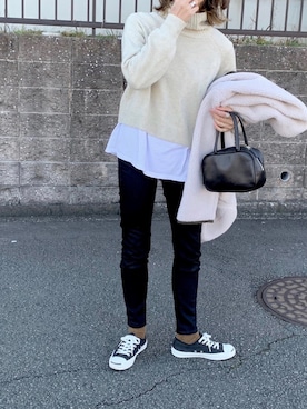 「ADAM ET ROPE'（アダムエロペ）のウールクロップドタートルニットプルオーバー（ニット/セーター）」を使った、たろ☺︎さん（レディース・165cm）の冬コーディネート