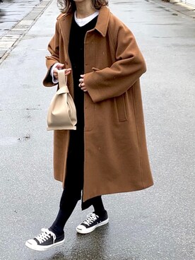 「アイテム（ステンカラーコート）」を使った、たろ☺︎さん（レディース・165cm）の冬コーディネート