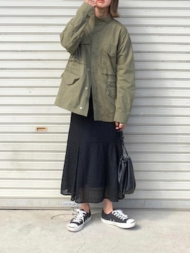 「アイテム（ミリタリージャケット）」を使った、たろ☺︎さん（レディース・165cm）の秋コーディネート