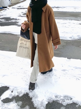 「アイテム（ステンカラーコート）」を使った、たろ☺︎さん（レディース・165cm）の冬コーディネート