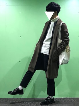 「オーバーコート」｜「アイテム（ライダースジャケット）」を使った、RRR®︎さん（メンズ・169cm）の冬コーディネート