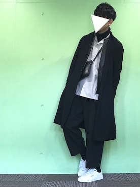 「オーバーコート」｜「アイテム（ライダースジャケット）」を使った、RRR®︎さん（メンズ・169cm）の冬コーディネート