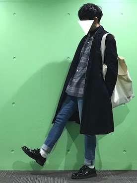 「オーバーコート」｜「アイテム（ライダースジャケット）」を使った、RRR®︎さん（メンズ・169cm）の春コーディネート