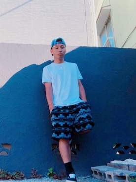 「NEW ERA（ニューエラ）の9TWENTY（キャップ、ブルー系）」を使った、あすらんさん（メンズ・163cm）の夏コーディネート