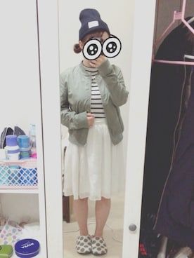 「白スカート」｜「アイテム（ノーカラージャケット）」を使った、yuka☺︎︎さん（レディース・145cm）の春コーディネート