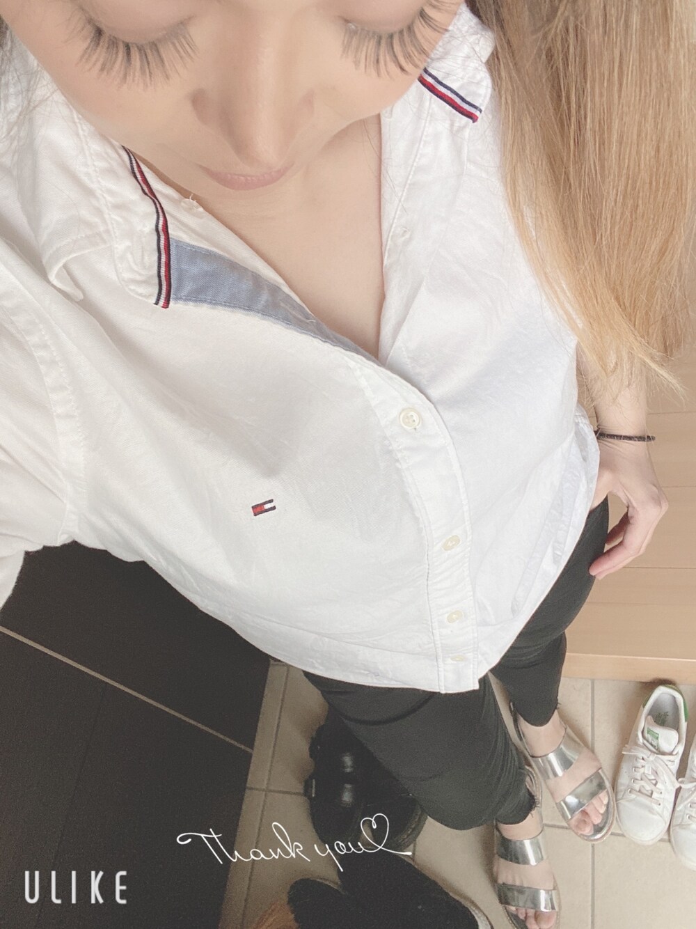 「お洒落さんとつながりたい、パンツスタイル、休日スタイル、TOMMY HILFIGER、MERMO、ZARA」｜「TOMMY HILFIGERのコットンリネンシャツ（シャツ/ブラウス、ホワイト系）」を使った、❤️mari❤️さん（レディース・160cm）の春コーディネートの1枚目の写真