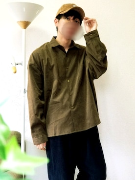 「コーデュロイキャップ」｜「アイテム（アナログ腕時計）」を使った、キイロトリ🐥さん（メンズ・175cm）の秋コーディネート