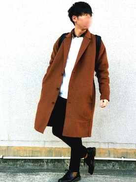 「アイテム（チェスターコート、ブラウン系）」を使った、キイロトリ🐥さん（メンズ・175cm）の冬コーディネート