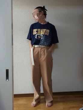 「GLOBAL WORK（グローバルワーク）のアイテム（チノパンツ、ベージュ系）」を使った、meiさん（レディース・162cm）の夏コーディネート