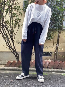 「Right-on（ライトオン）のアイテム（Tシャツ/カットソー、ホワイト系）」を使った、meiさん（レディース・162cm）の秋コーディネート