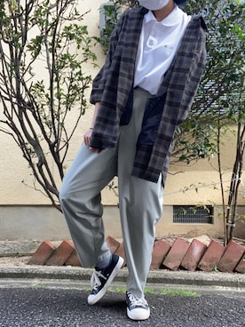 「GU（ジーユー）のアイテム（パンツ、グリーン系）」を使った、meiさん（レディース・162cm）の秋コーディネート
