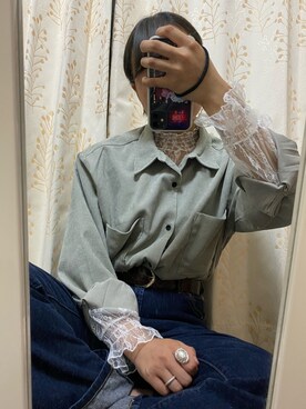 「kutir（クティール）のコーデュロイシャツ（シャツ/ブラウス、ベージュ系）」を使った、meiさん（レディース・162cm）の秋コーディネート