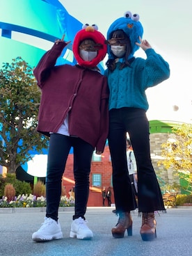 「Honeys（ハニーズ）のスリムカラースキニー７０（その他パンツ、ブラック系）」を使った、meiさん（レディース・162cm）の秋コーディネート