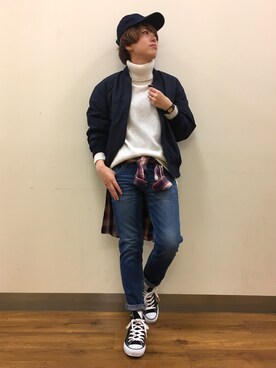 「Right-on（ライトオン）のアイテム（MA-1）」を使った、azuさん（レディース・159cm）の冬コーディネート