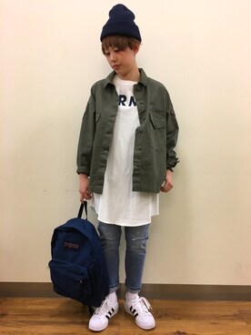 「Right-on（ライトオン）のアイテム（ミリタリージャケット）」を使った、azuさん（レディース・159cm）の春コーディネート