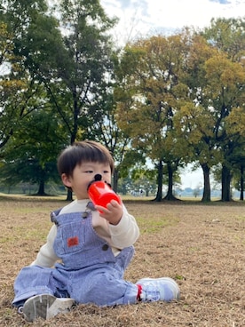 「BOBSON（ボブソン）のアイテム（サロペット/オーバーオール）」を使った、chikeboy12さん（キッズ・80cm）の秋コーディネート
