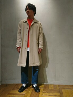 「ADAM ET ROPE'（アダムエロペ）のアイテム（ステンカラーコート）」を使った、三浦準矢さん（メンズ・166cm）の冬コーディネート