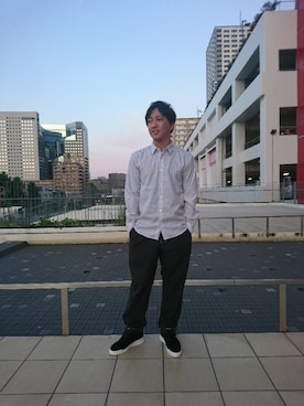 「FILLING PIECES（フィリングピース）のアイテム」を使った、三浦準矢さん（メンズ・166cm）の秋コーディネート