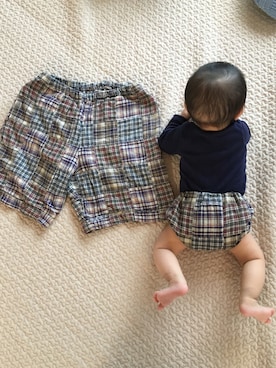 「Handmade（ハンドメイド）のアイテム（ママ＆ベビー、その他）」を使った、@139さん（キッズ・80cm）の秋コーディネート