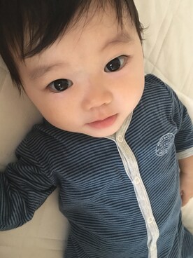 「PETIT BATEAU（プチバトー）のアイテム（ロンパース、ブルー系）」を使った、@139さん（キッズ・80cm）の秋コーディネート