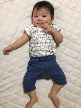 「UNIQLO（ユニクロ）のアイテム（その他パンツ、ブルー系）」を使った、@139さん（キッズ・80cm）の秋コーディネート