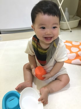 「Handmade（ハンドメイド）のアイテム（スタイ/よだれかけ、その他）」を使った、@139さん（キッズ・80cm）の秋コーディネート