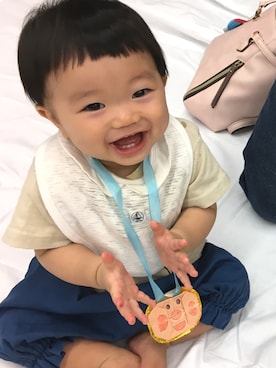 「PETIT BATEAU（プチバトー）のアイテム（スタイ/よだれかけ、ホワイト系）」を使った、@139さん（キッズ・80cm）の秋コーディネート