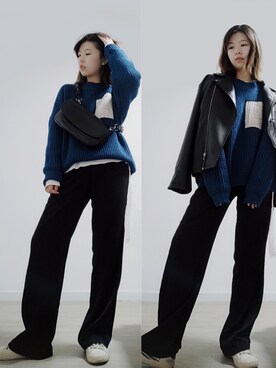 「通勤穿搭」｜「アイテム（ライダースジャケット）」を使った、Akiko.chenさん（レディース・165cm）の冬コーディネート