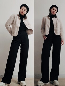 「休闲」｜「アイテム（ノーカラージャケット）」を使った、Akiko.chenさん（レディース・165cm）の春コーディネート