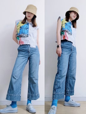 「休闲」｜「アイテム（アナログ腕時計）」を使った、Akiko.chenさん（レディース・165cm）の夏コーディネート