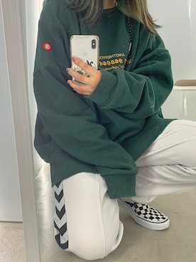 「ANOTHERYOUTH（アナザーユース）のアイテム（スウェット、グリーン系）」を使った、Natsukiさん（レディース・152cm）の秋コーディネート