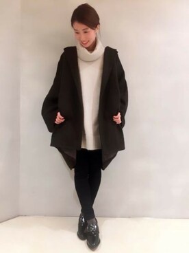 「JEANASIS（ジーナシス）のアイテム（チェスターコート）」を使った、JEANASIS浜松メイワン店STAFFさん（レディース・160cm）の冬コーディネート