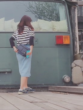 「アイテム（ボディバッグ/ウエストポーチ、ブルー系）」を使った、mamaのおもちゃ箱さん（レディース・152cm）の春コーディネート