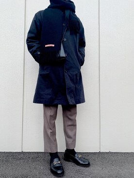 マフラーを使った ネイビーコート の人気ファッションコーディネート Wear