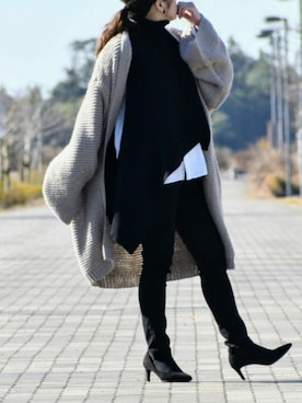 「antiqua（アンティカ）のニットカーディガン（カーディガン/ボレロ）」を使った、こあさん（レディース・157cm）の冬コーディネート