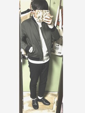 「JUNRED（ジュンレッド）のアイテム（MA-1）」を使った、ChiBAさん（メンズ・175cm）の冬コーディネート