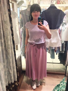 「Jingmei Storeのアイテム（ワンピース、パープル系）」を使った、Kaitlyn Liuさん（レディース・163cm）の夏コーディネート
