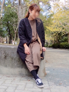 「coca（coca）（コカ）の【新色登場】ポケット付きゆったりロング丈スウェットワンピース（ワンピース、ブラウン系）」を使った、sakiさん（レディース・167cm）の秋コーディネート