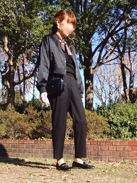 「ヘアアレンジ」｜「アイテム（ブルゾン）」を使った、sakiさん（レディース・167cm）の冬コーディネート