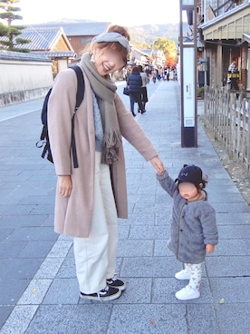 「fifth（フィフス）のVネックノーカラーコート（トレンチコート、ブラウン系）」を使った、sakiさん（レディース・167cm）の冬コーディネート